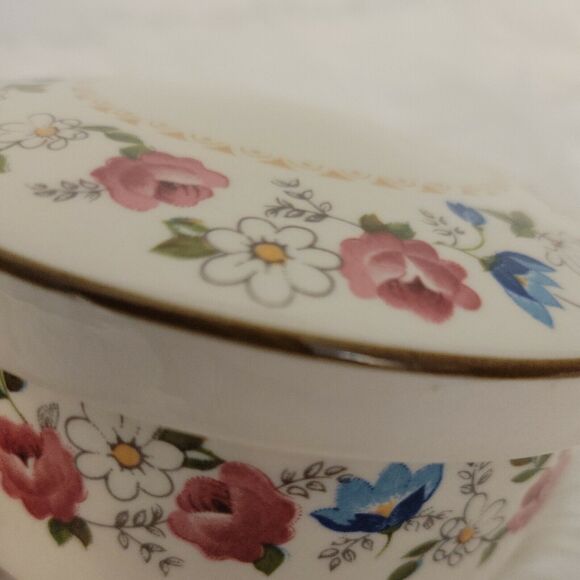 Vtg Hankook Powder Jar Trinket Jewelry Box Lid Multi Color Floral Flowers Korea - Picture 12 of 12